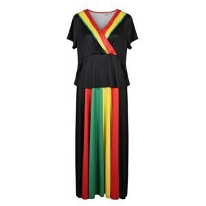 Unbranded 3XL Reggae Pride Multi-Color Striped Maxi Dress Black Red Green Yellow